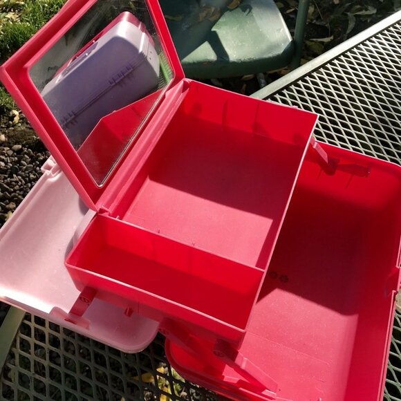 Vtg ULTA Beauty Pink Glitter Jewelry Craft Case Makeup Cosmetic Organizer Mirror - Picture 2 of 16